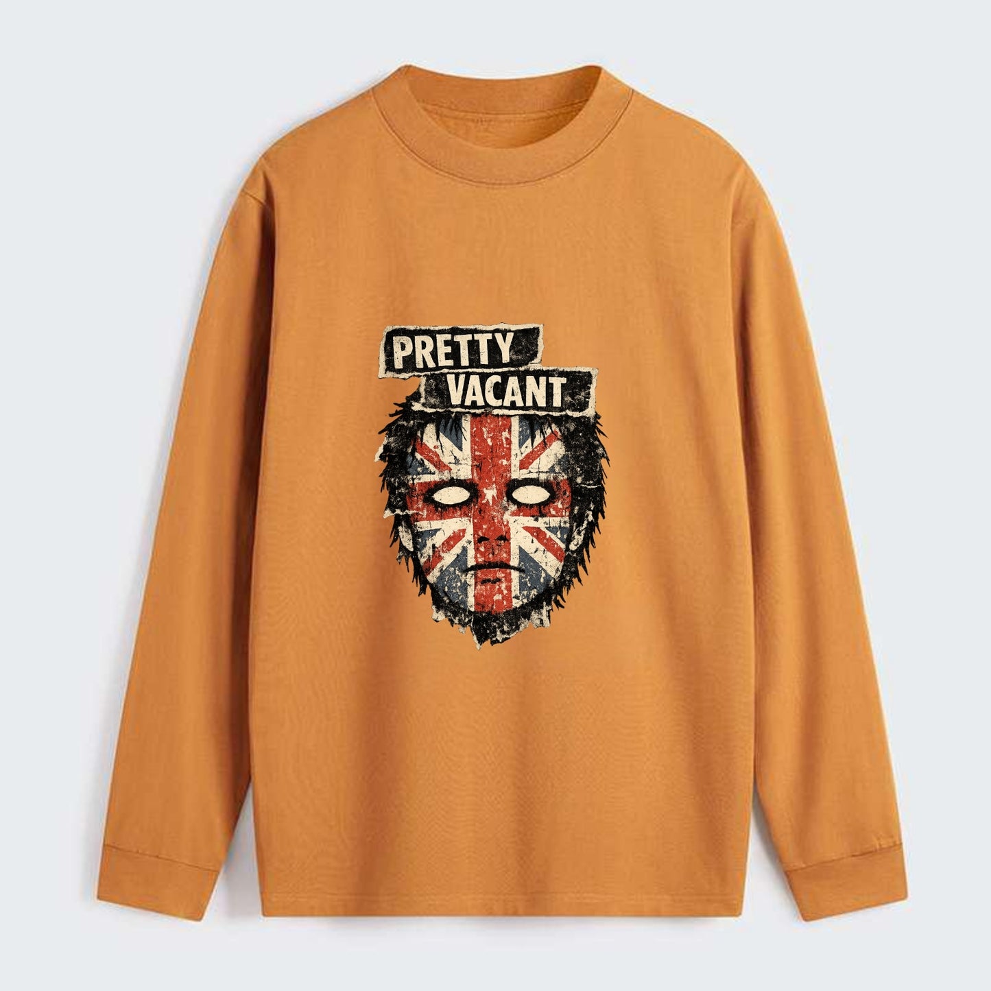 PRETTY VACANT | Blank stare Union Jack face | Empty expression | Punk - Classic Long Sleeve Shirt - Orange
