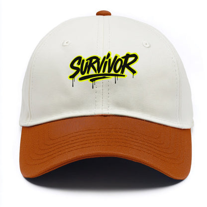 Bold typography design - "SURVIVOR" - overcomer, still standing, made it through - Two Tone Cap - Orange