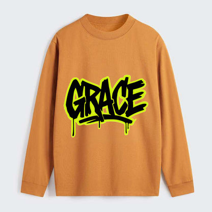 Bold typography design - "GRACE" - elegance under pressure, divine favor - Classic Long Sleeve Shirt - Orange