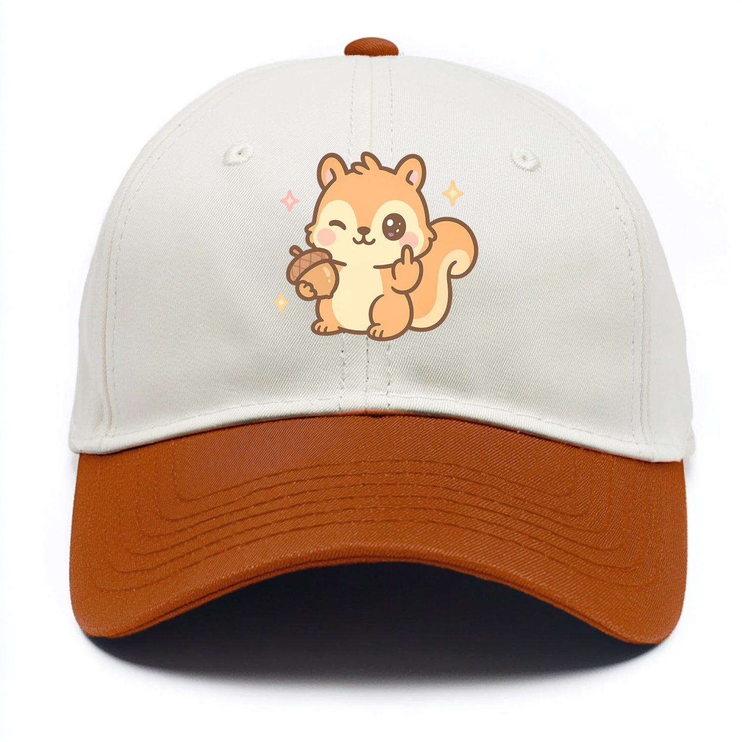sweet squirrel holding acorn in one paw, flipping off with the other - Two Tone Cap - Orange