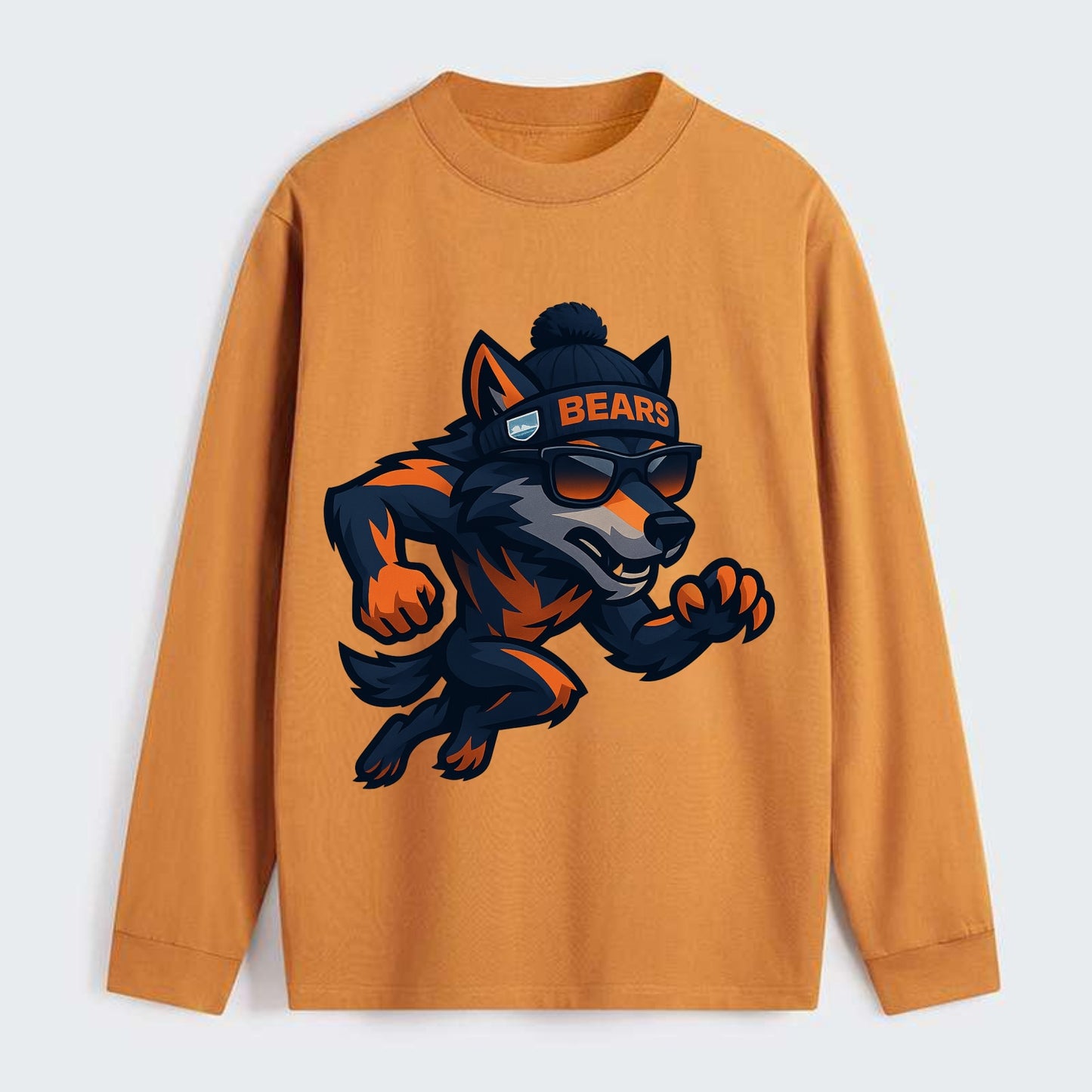 Chicago Wolf wearing Bears beanie with Lake Michigan patch and wayfarer - Classic Long Sleeve Shirt - Orange