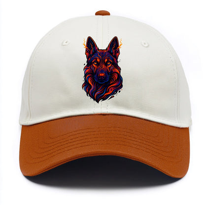 Alert German Shepherd with cyber circuit patterns in the fur, neon orange and black - Two Tone Cap - Orange