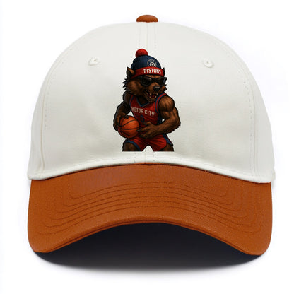 Motor City Wolverine wearing Pistons beanie with gear patch and wayfarer sunglasses - Two Tone Cap - Orange