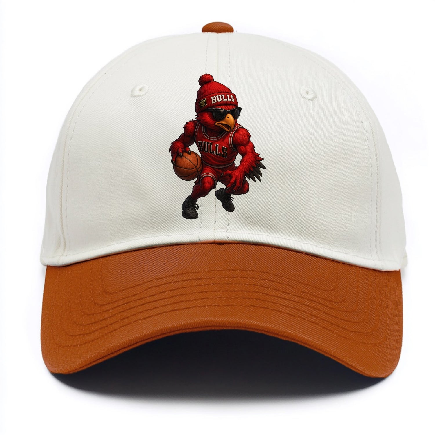 Windy City Hawk wearing Bulls beanie with six rings patch and wayfarer sunglasses - Two Tone Cap - Orange