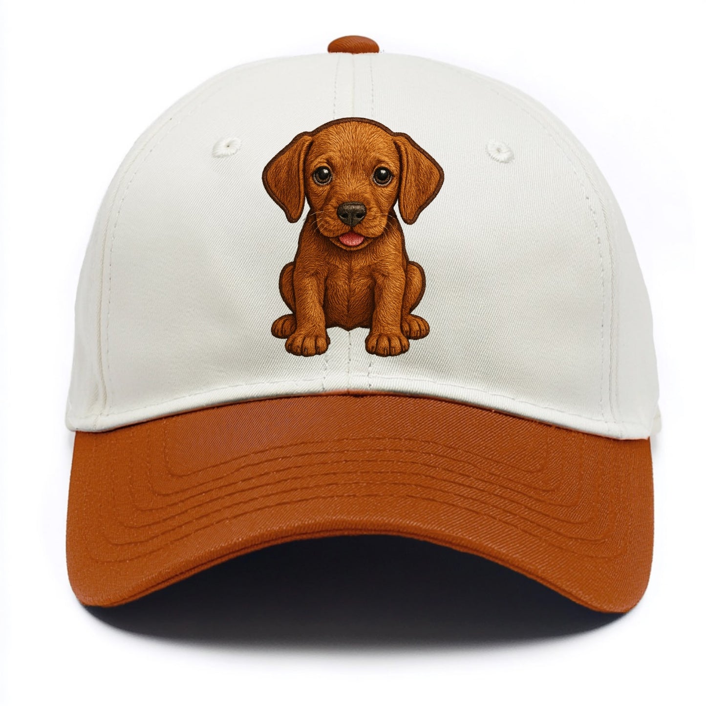 Baby Vizsla Puppy - golden rust coat, soulful eyes, athletic build, front-facing, - Two Tone Cap - Orange