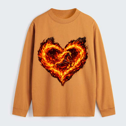 HEART OF FIRE | Flaming heart with horse silhouette inside | Passion - Classic Long Sleeve Shirt - Orange