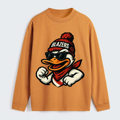 Oregon Duck wearing Trail Blazers beanie with rose patch and wayfarer - Classic Long Sleeve Shirt - Orange