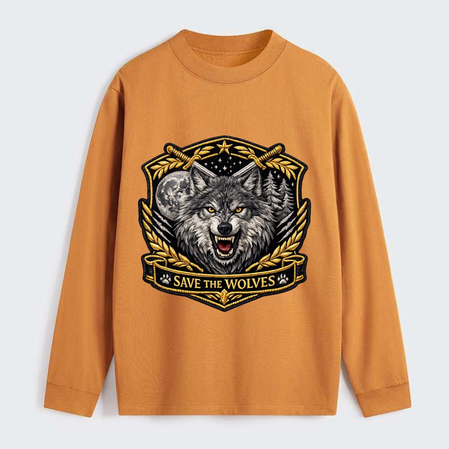 SAVE THE WOLVES - wolf moon in gray , predator protection - Classic Long Sleeve Shirt - Orange