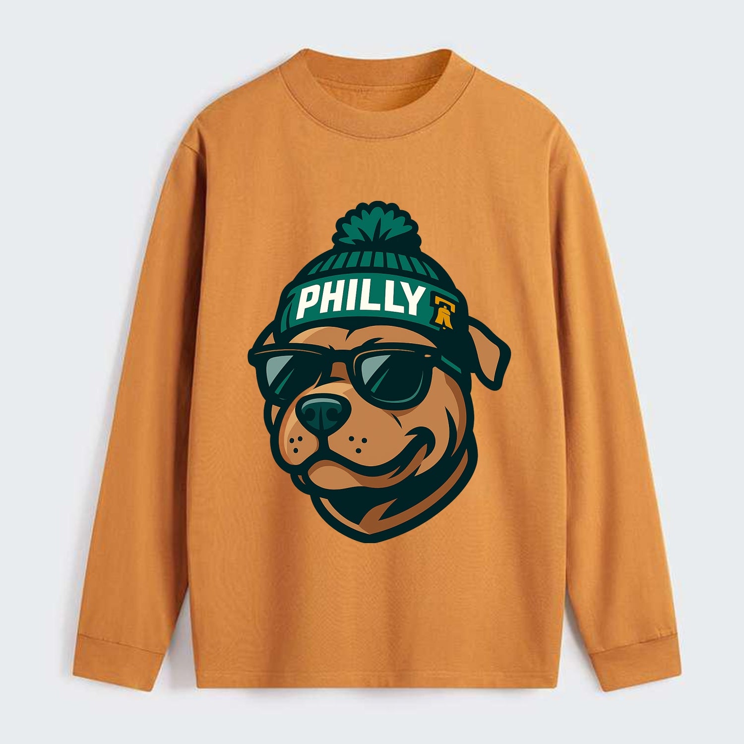 Philly Pitbull wearing Eagles beanie with Liberty Bell patch and - Classic Long Sleeve Shirt - Orange
