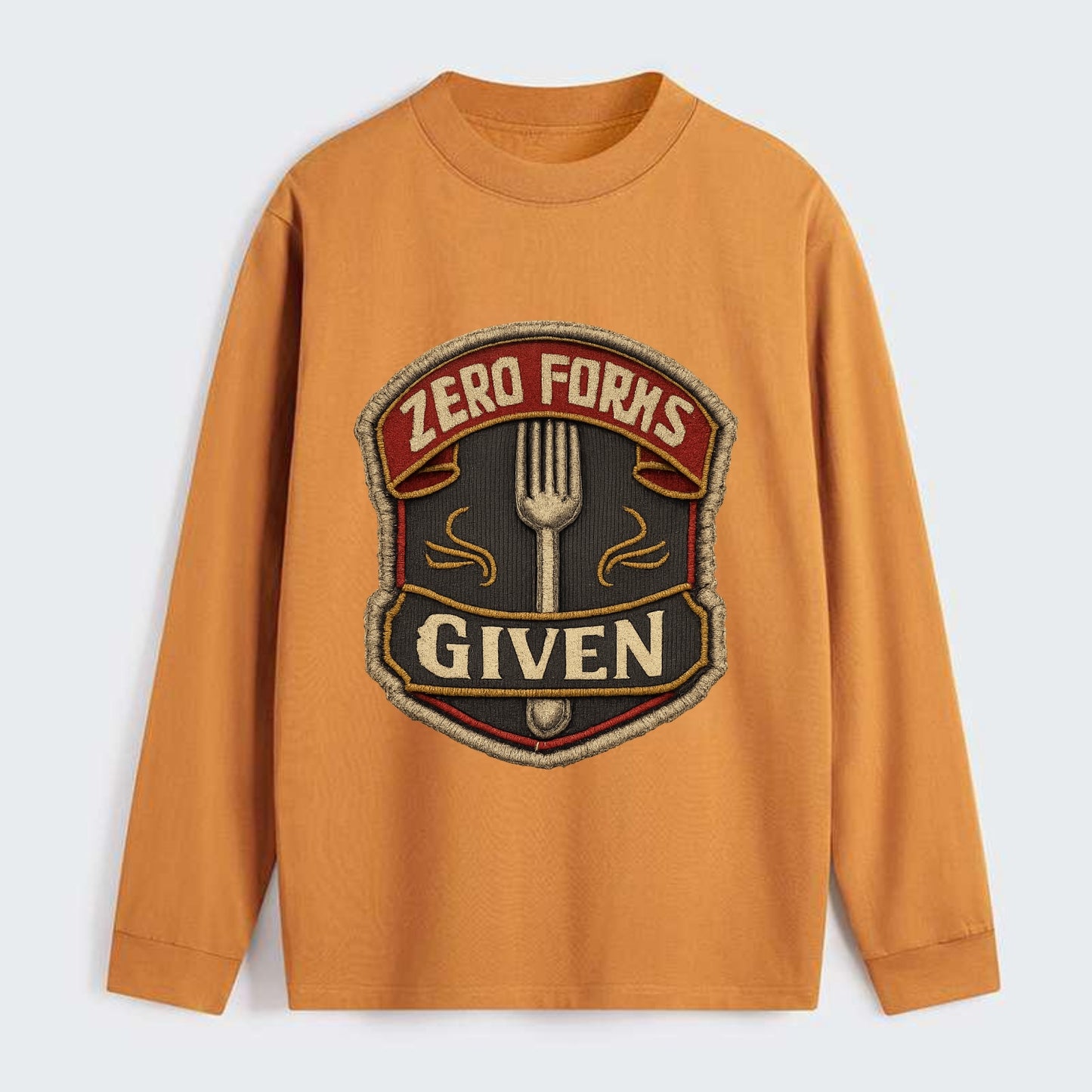 ZERO FORKS GIVEN - fork with text in silver , no cares attitude - Classic Long Sleeve Shirt - Orange