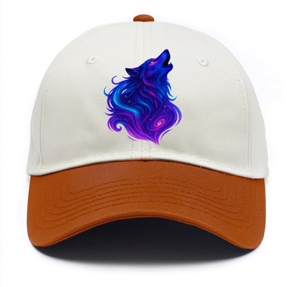 Noble wolf with flowing fur that transforms into aurora borealis streams, cyan and - Two Tone Cap - Orange