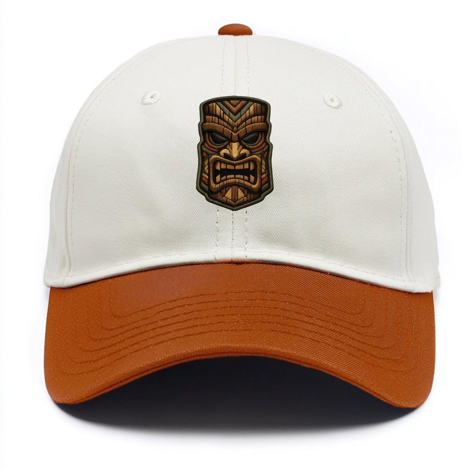 TIKI MASK - carved totem in brown and red , Polynesian - Two Tone Cap - Orange