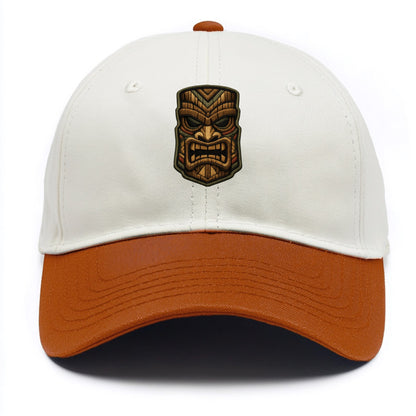 TIKI MASK - carved totem in brown and red , Polynesian - Two Tone Cap - Orange