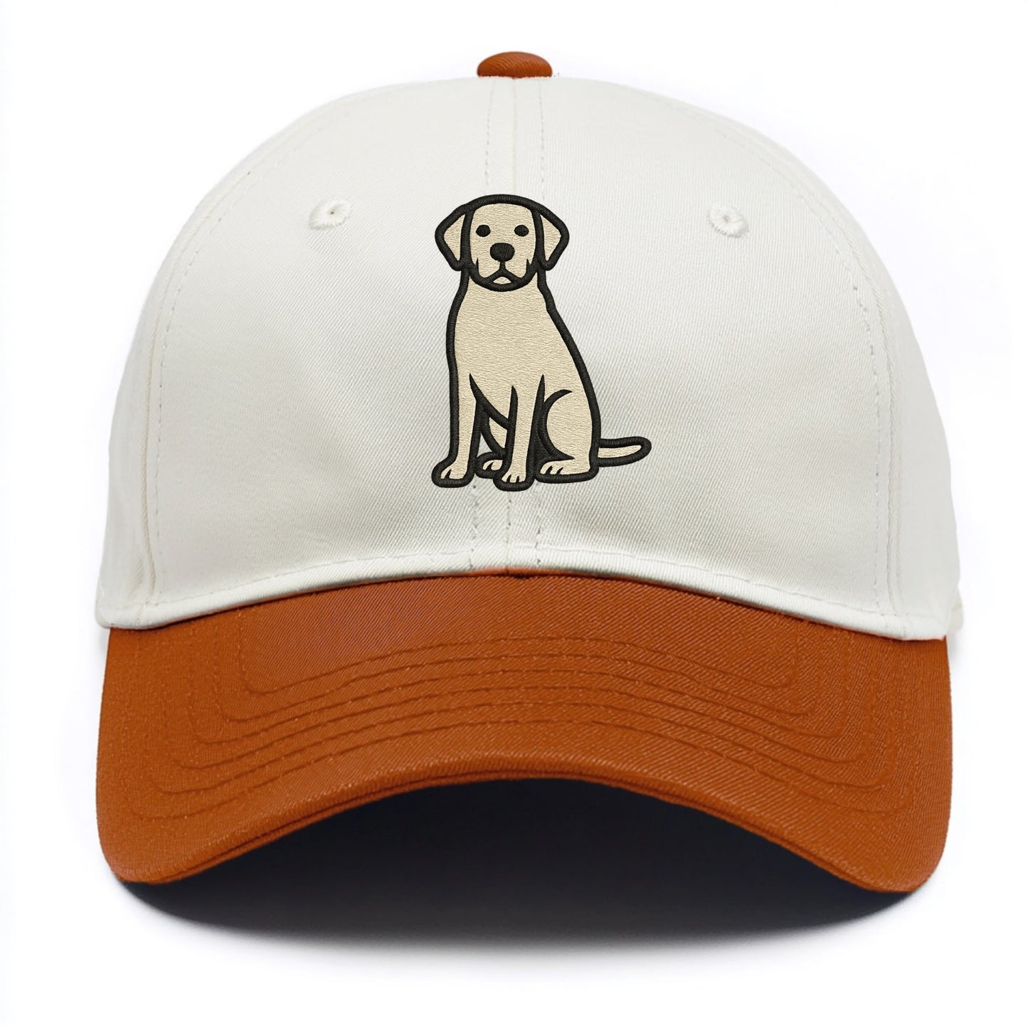 Goldador - Golden Lab mix sitting pose - Two Tone Cap - Orange