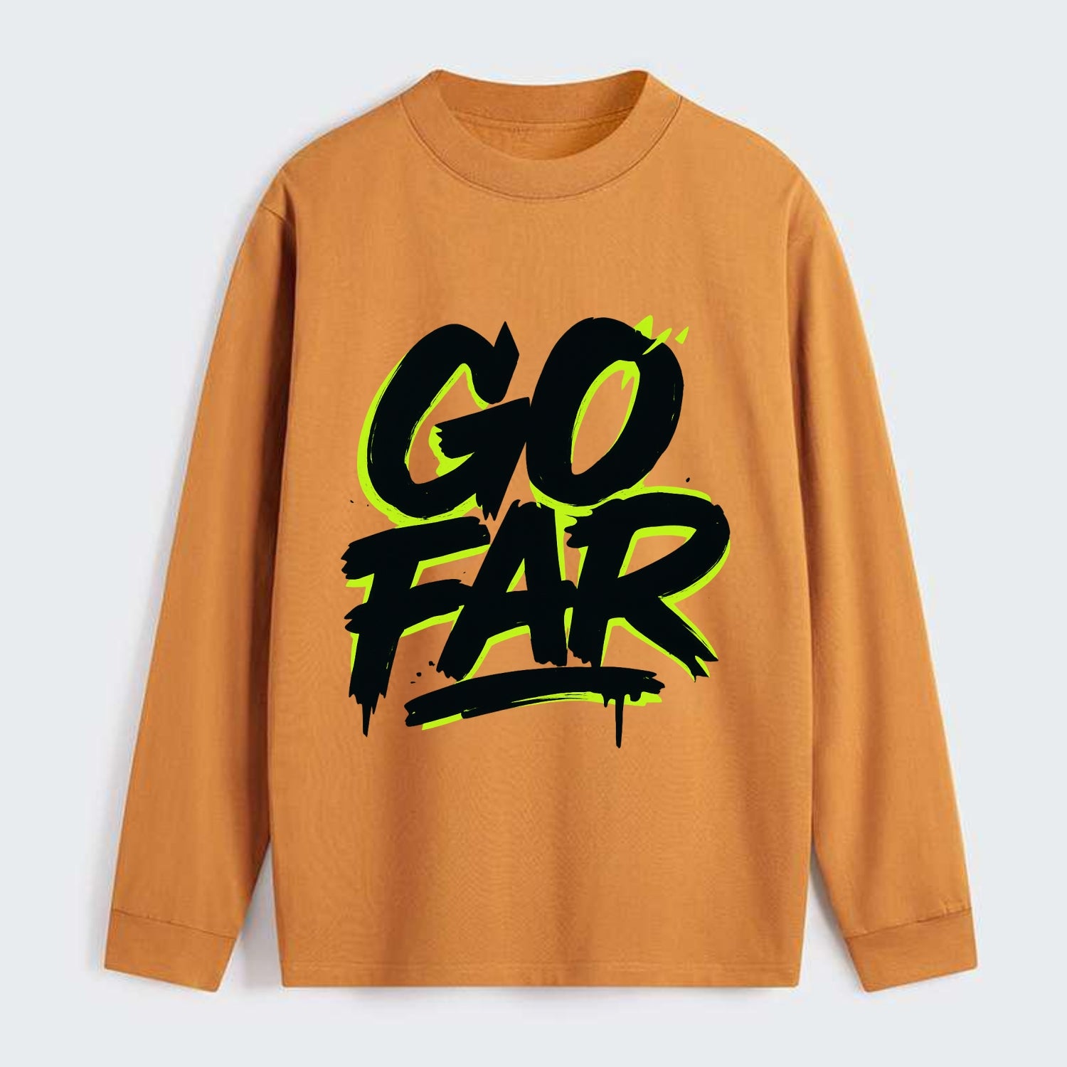 Bold typography design - "GO FAR" - distance goals, pushing limits - Classic Long Sleeve Shirt - Orange