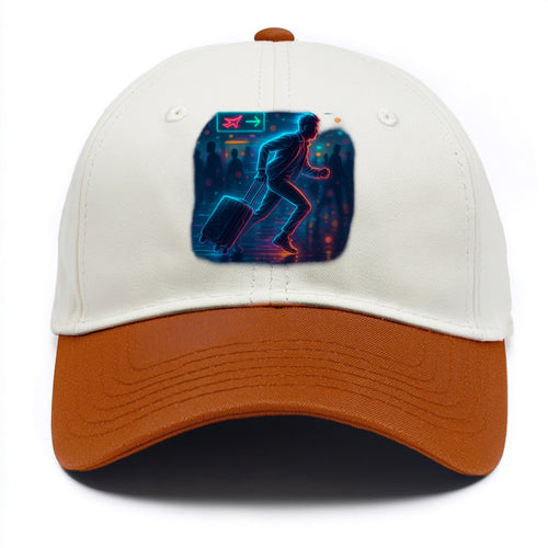 person running with luggage through crowded airport terminal - Two Tone Cap