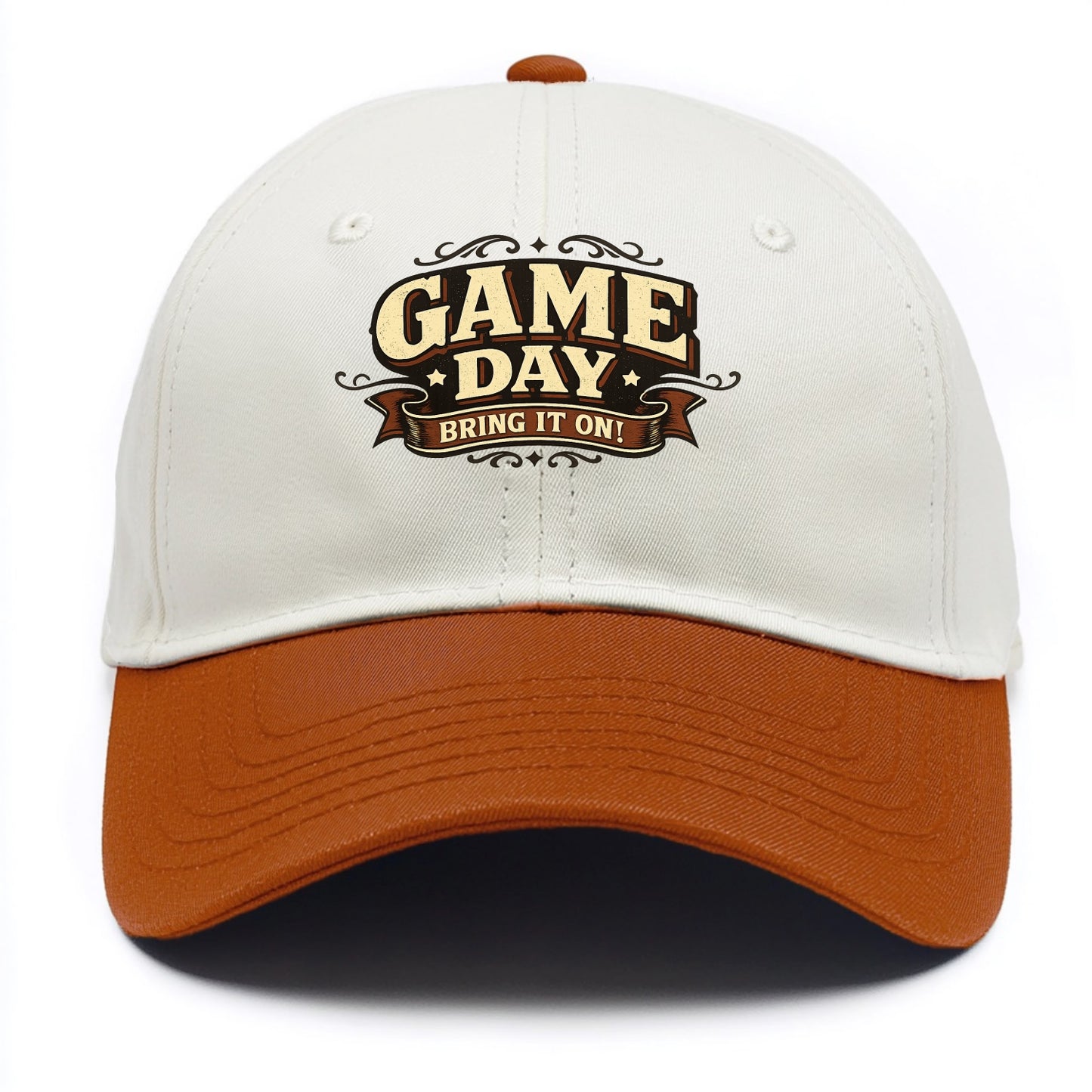 Bold typography design - "GAME DAY" - competition ready, bring it on - Two Tone Cap - Orange