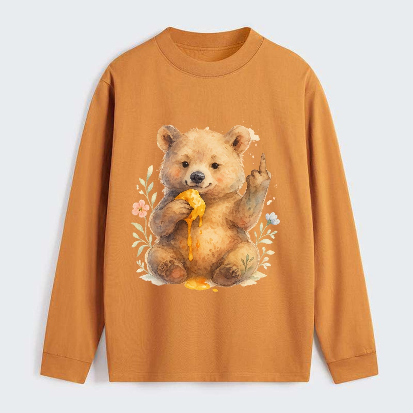 chubby bear cub eating dripping honey, sticky paw up with middle finger - Classic Long Sleeve Shirt - Orange
