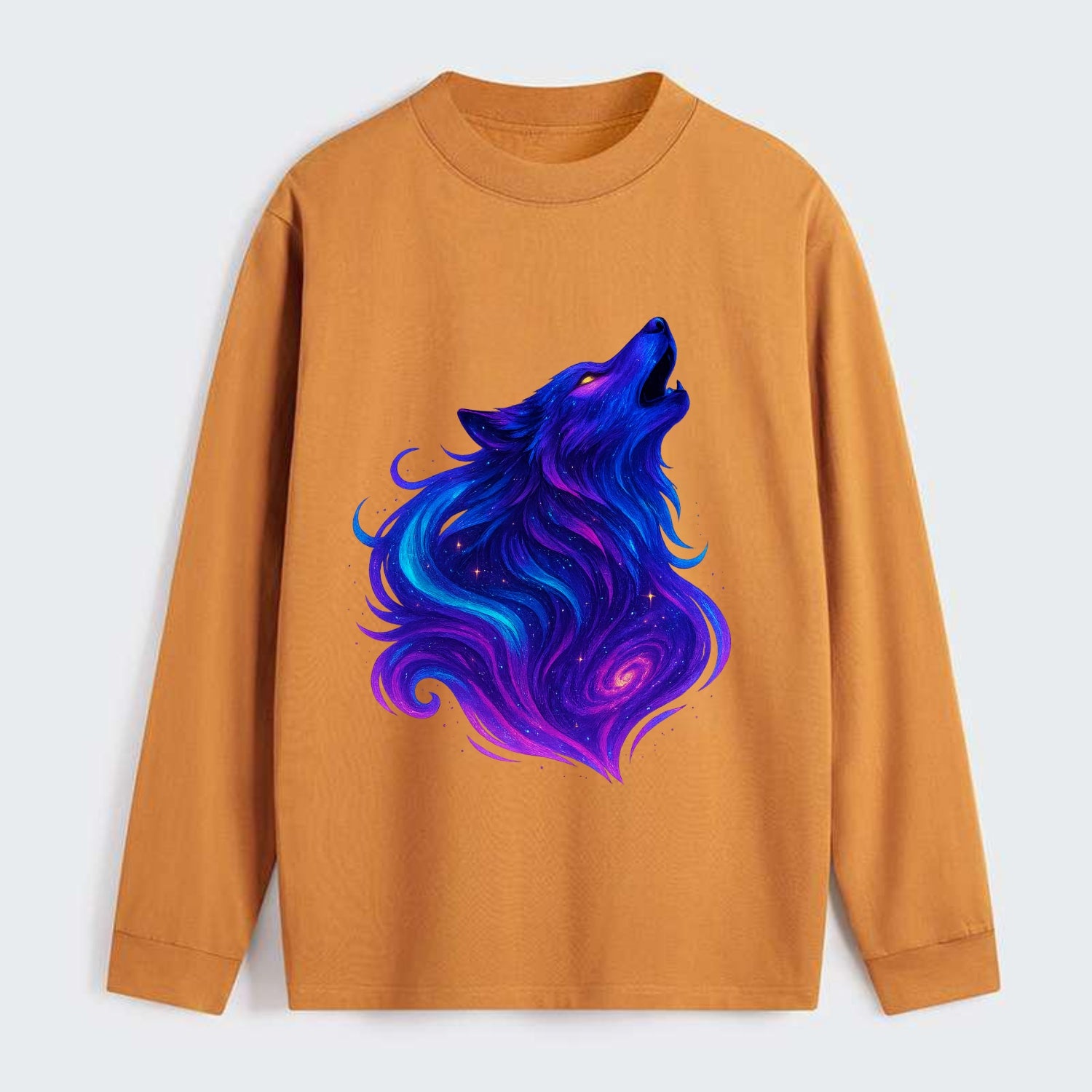 Noble wolf with flowing fur that transforms into aurora borealis - Classic Long Sleeve Shirt - Orange