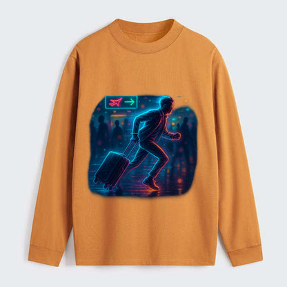 person running with luggage through crowded airport terminal - Classic Long Sleeve Shirt - Orange