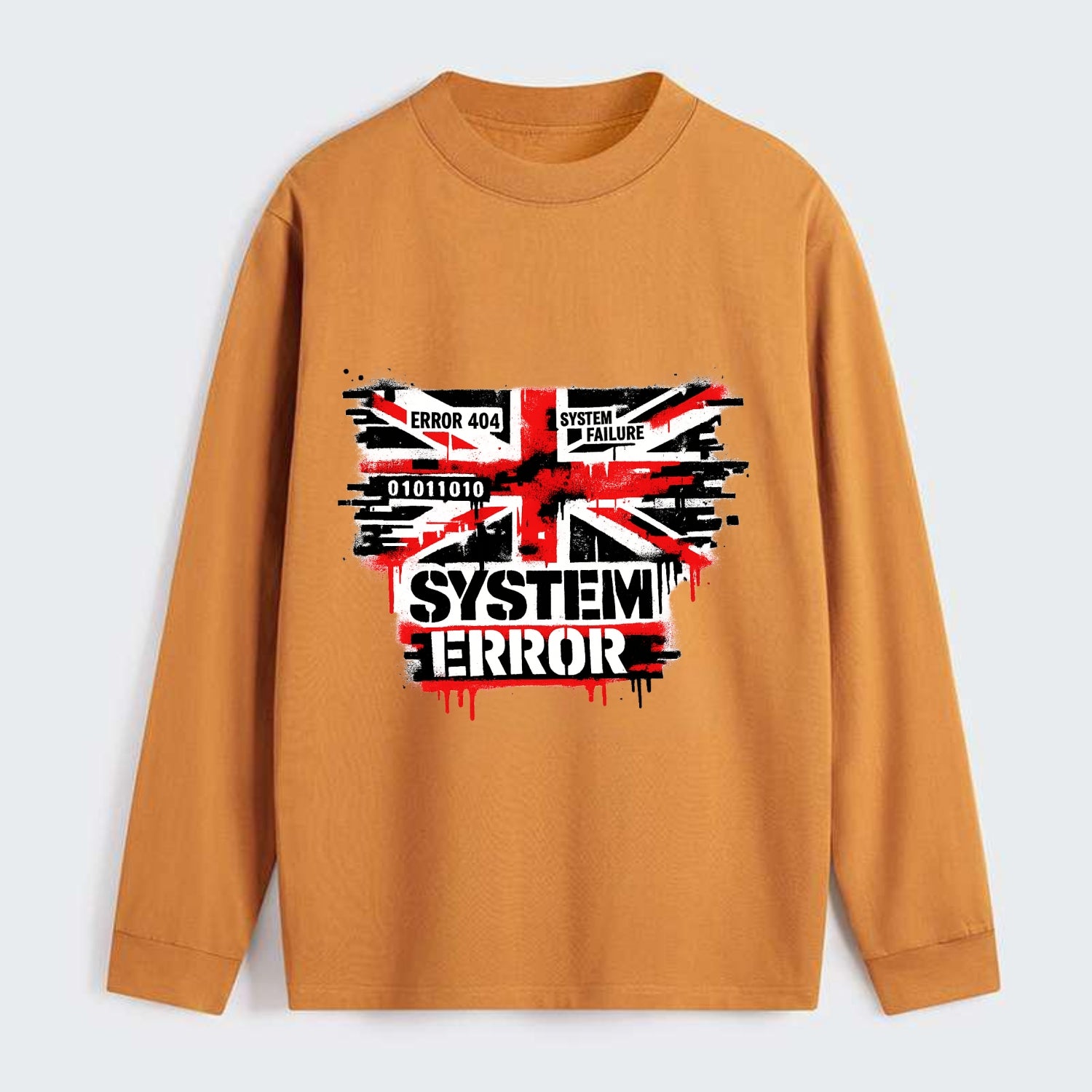 SYSTEM ERROR | Glitch Union Jack pattern | Digital corruption effect | - Classic Long Sleeve Shirt - Orange