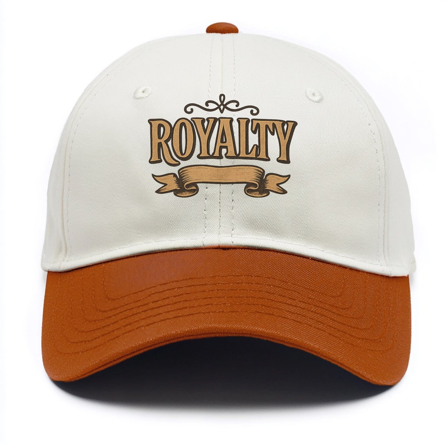 Bold typography design - "ROYALTY" - regal bearing, noble spirit - Two Tone Cap - Orange