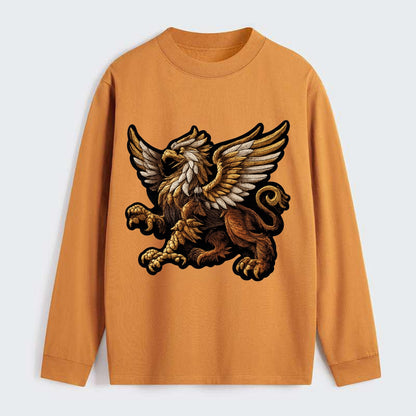 GRIFFIN BEAST - lion eagle hybrid in gold and brown , heraldic - Classic Long Sleeve Shirt - Orange