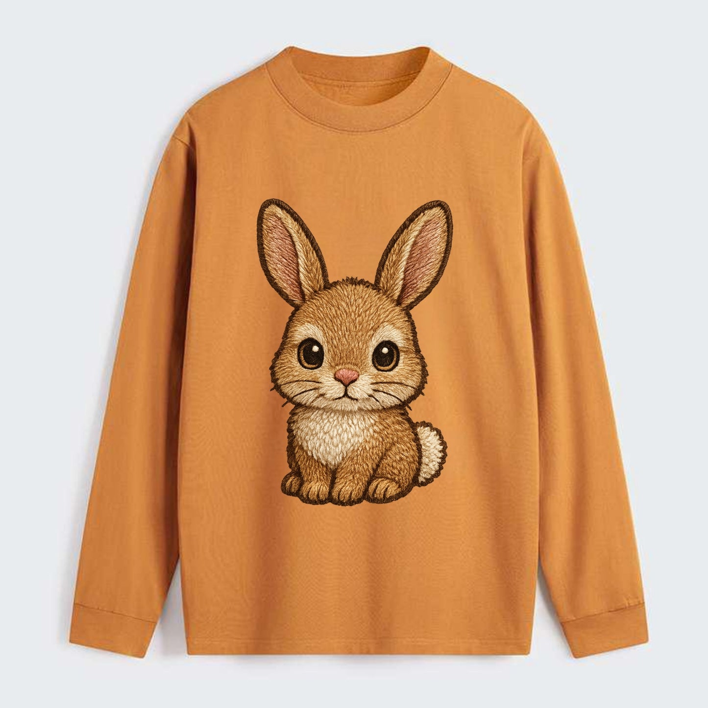 Baby Rabbit - long ears, fluffy white tail, pink nose, large brown - Classic Long Sleeve Shirt - Orange