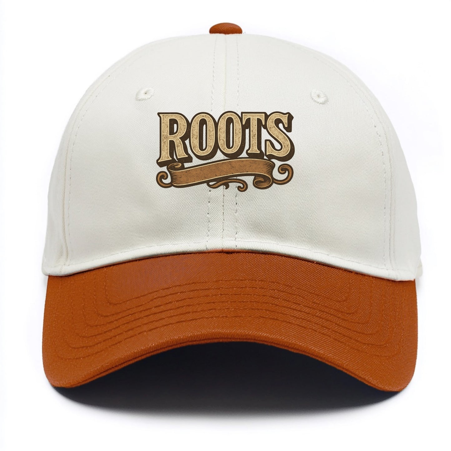 Bold typography design - "ROOTS" - where you come from, heritage - Two Tone Cap - Orange