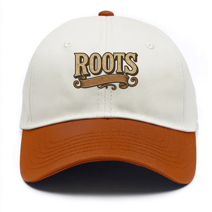 Bold typography design - "ROOTS" - where you come from, heritage - Two Tone Cap - Orange