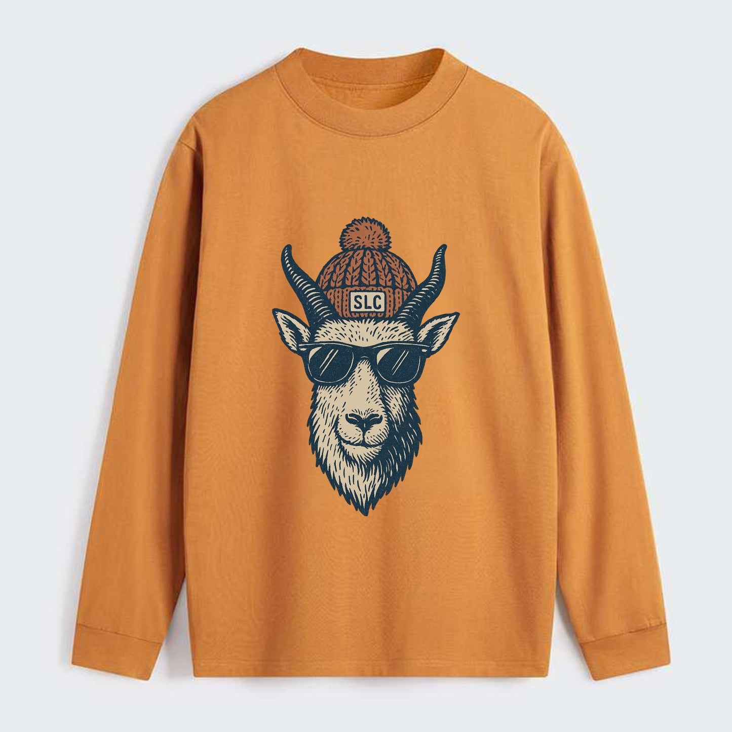Salt Lake City Mountain Goat wearing SLC beanie with pom pom and - Classic Long Sleeve Shirt - Orange