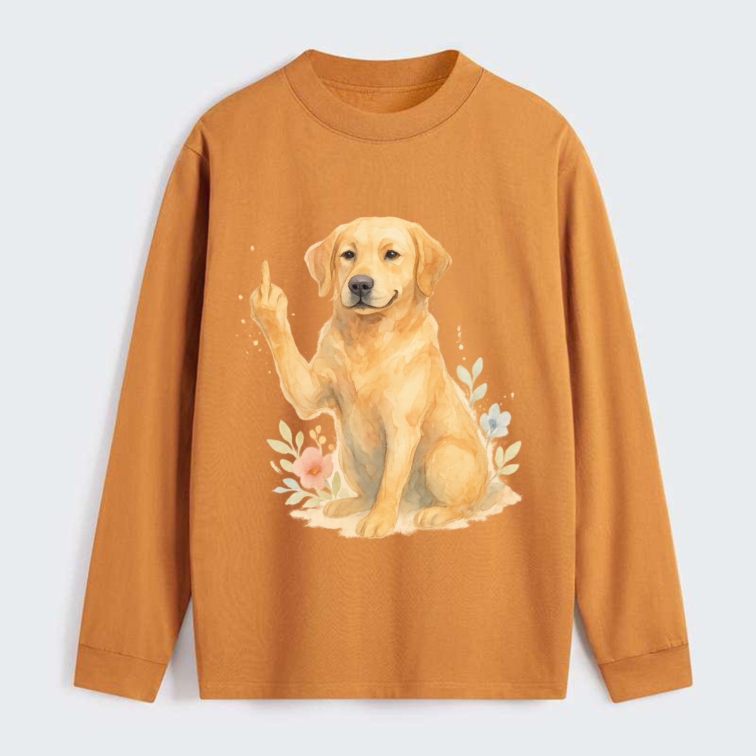 Labrador Retriever yellow sitting pretty, friendly face, strong paw up - Classic Long Sleeve Shirt - Orange