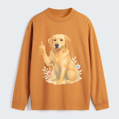 Labrador Retriever yellow sitting pretty, friendly face, strong paw up - Classic Long Sleeve Shirt - Orange