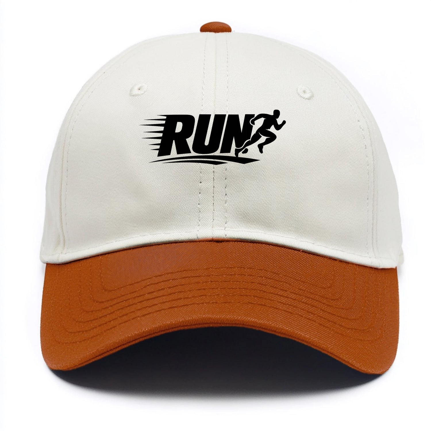 Bold typography design - "RUN" - cardio life, runner identity - Two Tone Cap - Orange