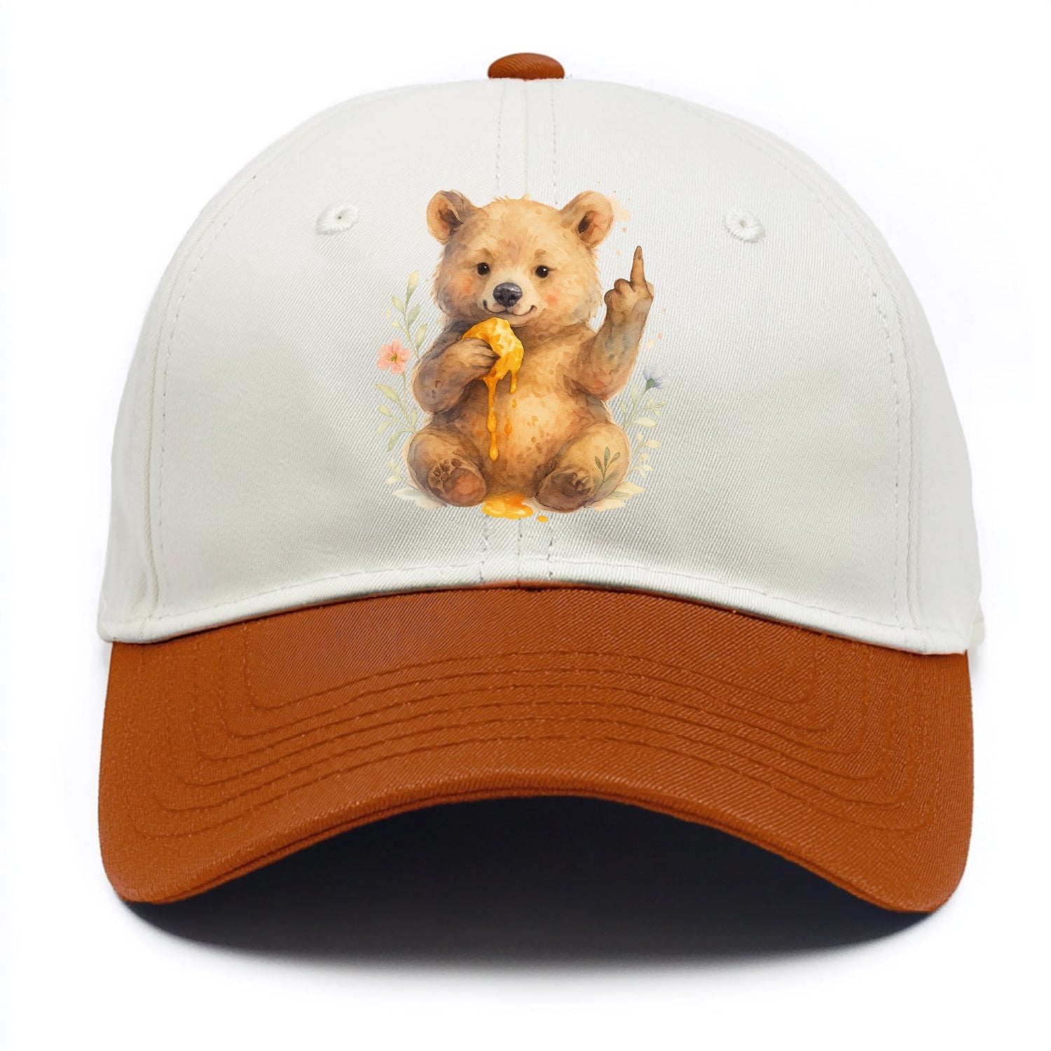 chubby bear cub eating dripping honey, sticky paw up with middle finger - Two Tone Cap - Orange