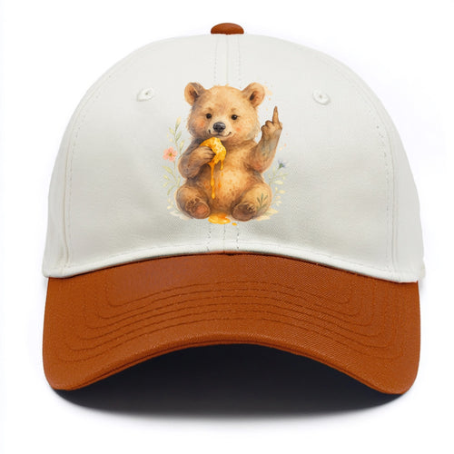 chubby bear cub eating dripping honey, sticky paw up with middle finger - Two Tone Cap