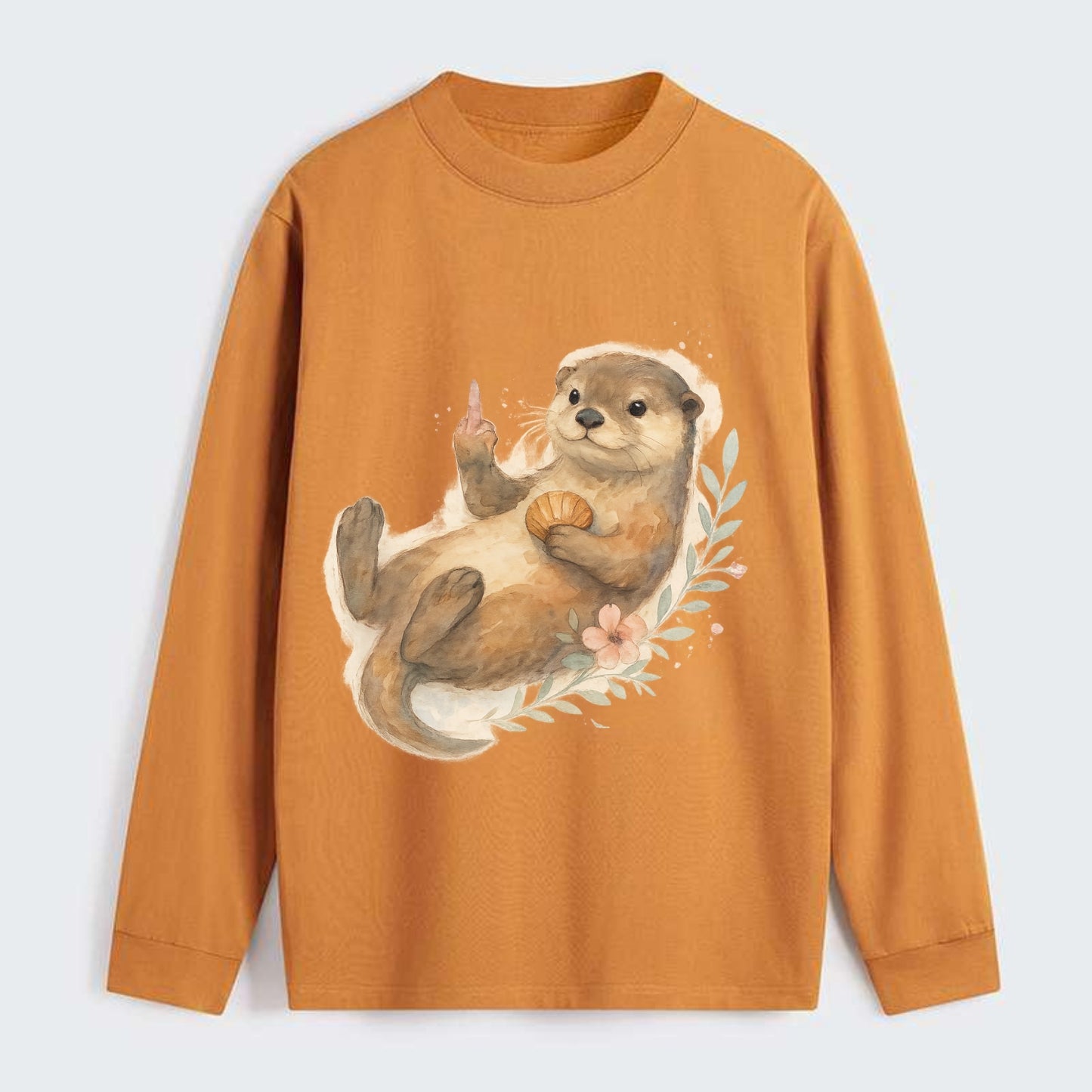 adorable otter floating on back, middle finger up while holding a - Classic Long Sleeve Shirt - Orange