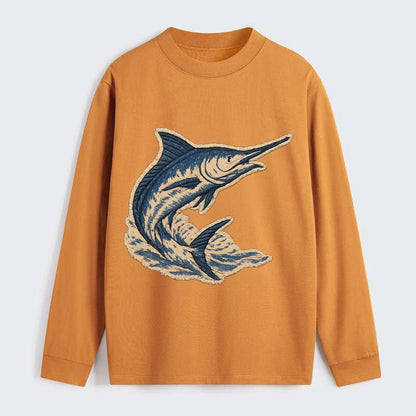 SWORDFISH MARLIN - leaping marlin in blue and silver , sport fishing - Classic Long Sleeve Shirt - Orange
