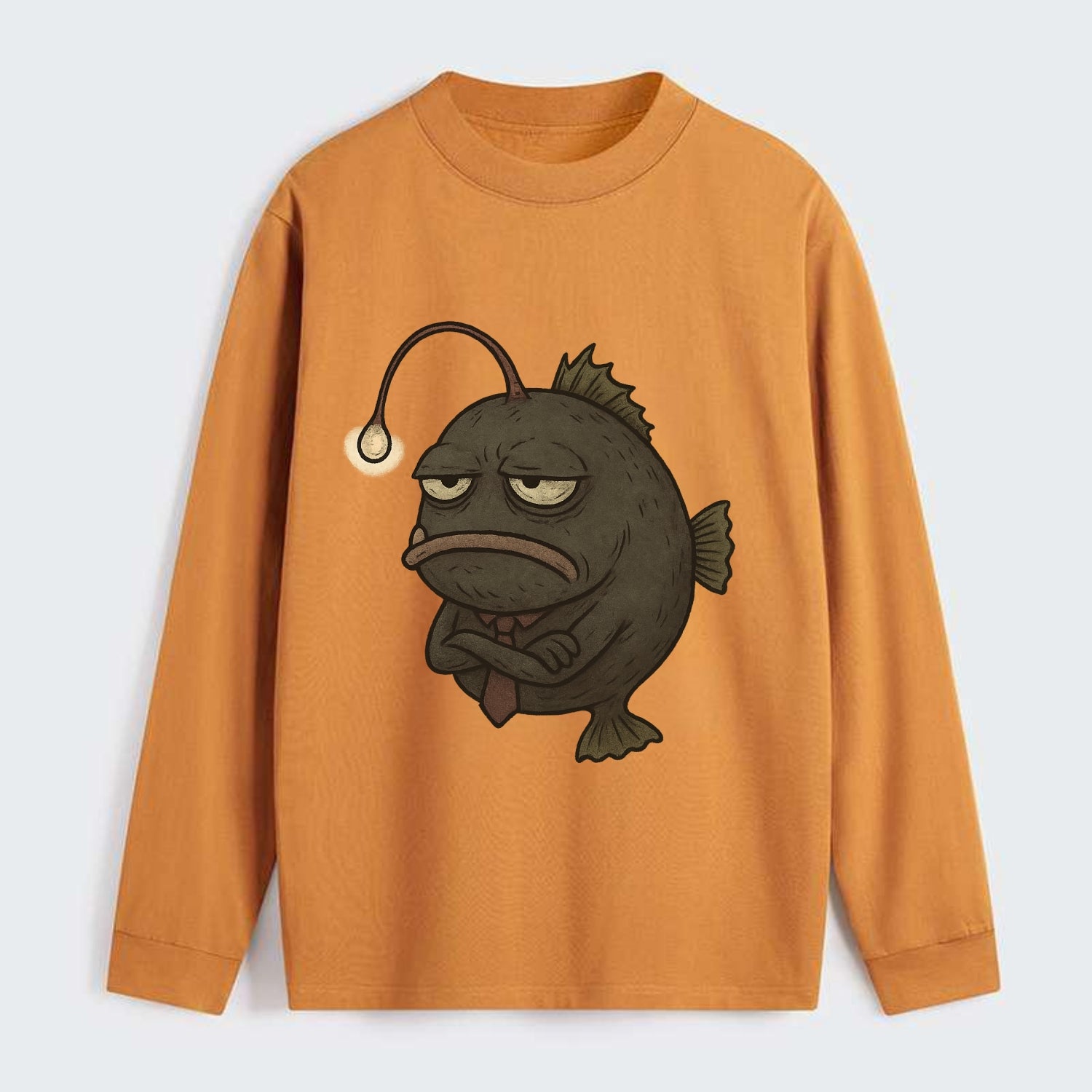 THE ANGLERFISH LURES DISAPPOINTMENT | Dark gray anglerfish with dim - Classic Long Sleeve Shirt - Orange