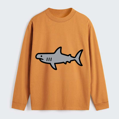 Hammerhead Shark - Gray distinctive head flat side profile - Classic Long Sleeve Shirt - Orange