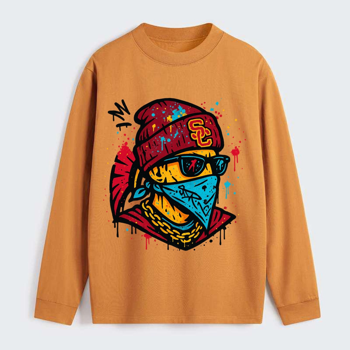Los Angeles Trojan wearing USC beanie with SC patch - Classic Long Sleeve Shirt - Orange