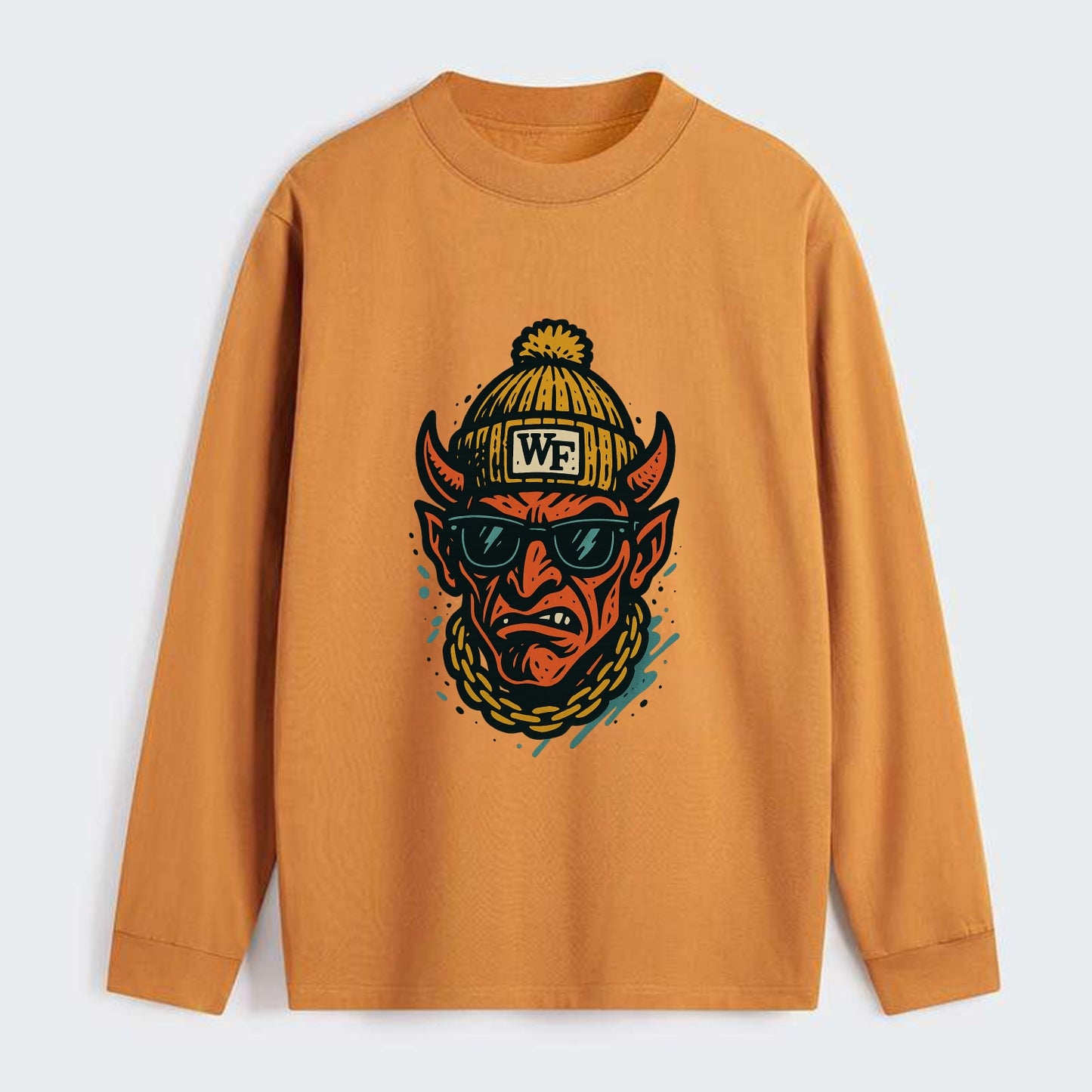 Winston-Salem Demon wearing Wake Forest beanie with WF patch - Classic Long Sleeve Shirt - Orange