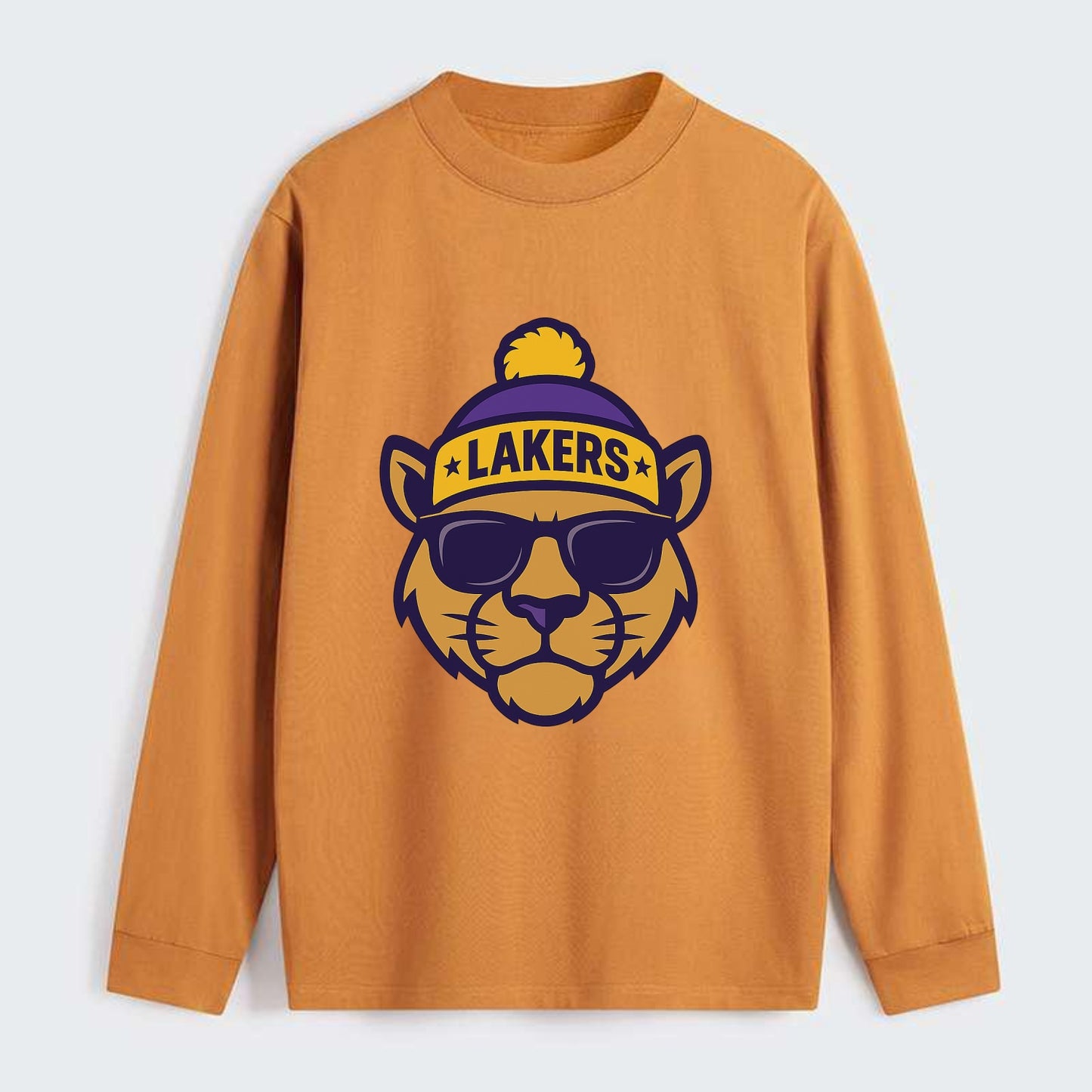 LA Mountain Lion wearing Lakers purple and gold beanie with - Classic Long Sleeve Shirt - Orange