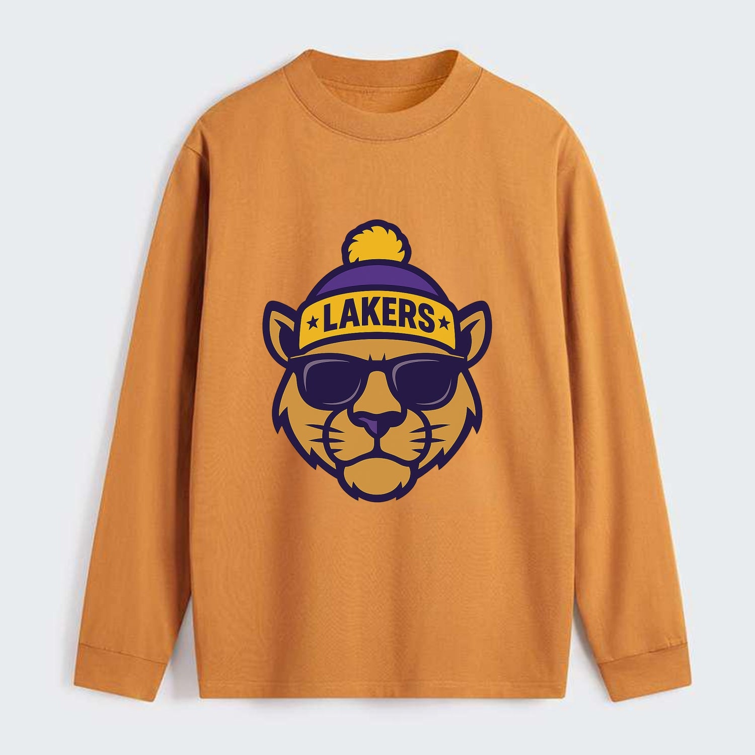 LA Mountain Lion wearing Lakers purple and gold beanie with - Classic Long Sleeve Shirt - Orange