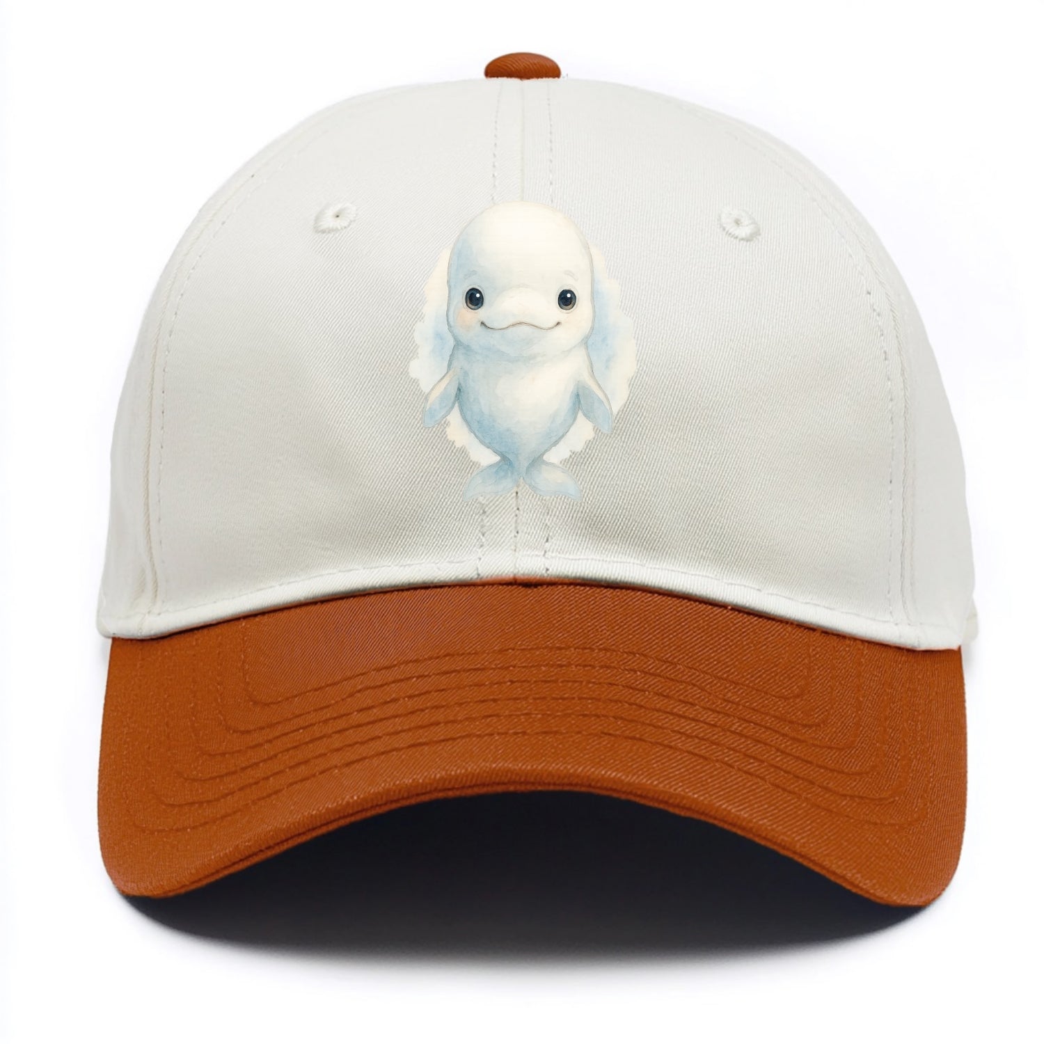 Baby Beluga Whale - pure white, rounded forehead, small eyes with big personality, - Two Tone Cap - Orange