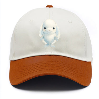 Baby Beluga Whale - pure white, rounded forehead, small eyes with big personality, - Two Tone Cap - Orange