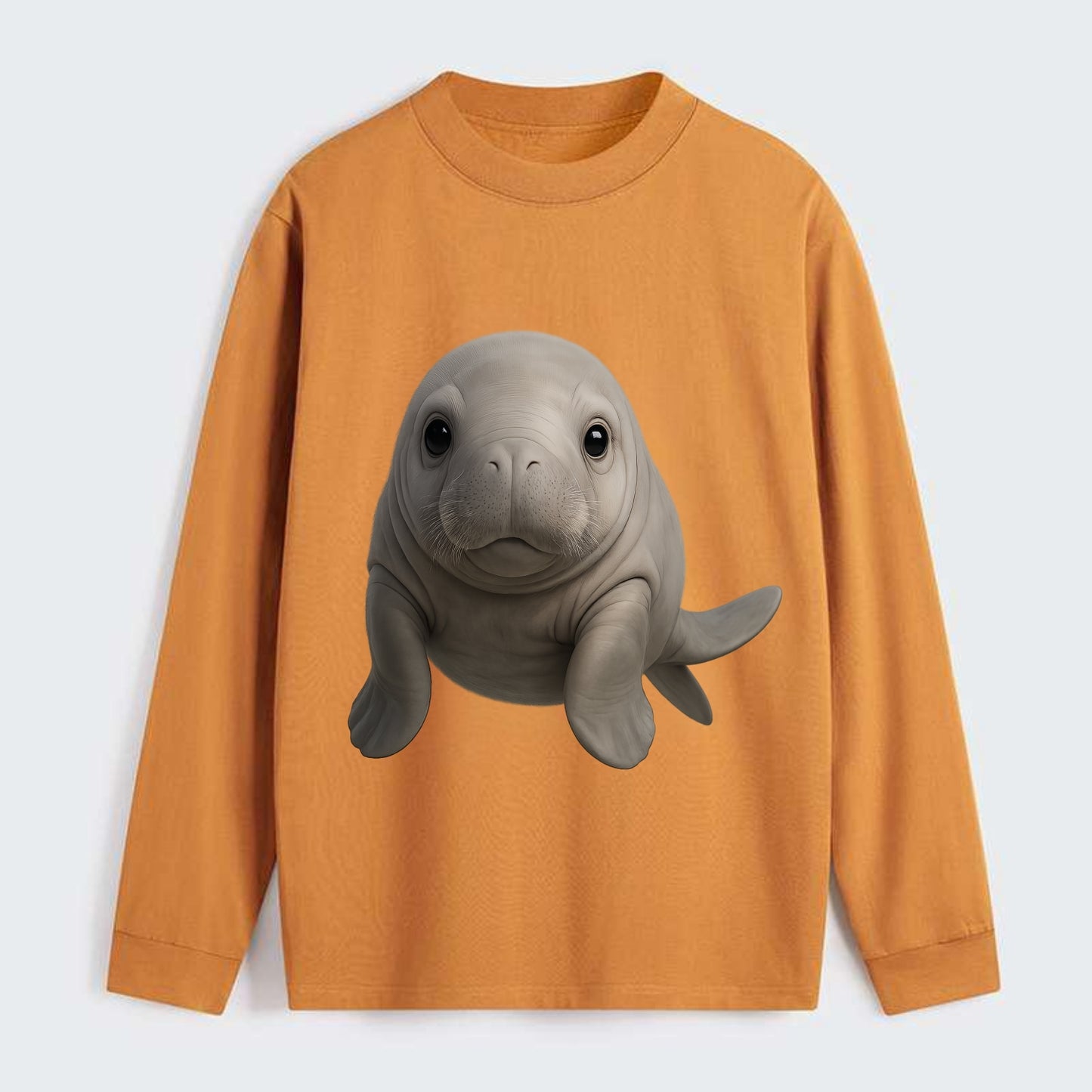 Baby Dugong - gray with paddle tail, gentle expression, whiskers, - Classic Long Sleeve Shirt - Orange
