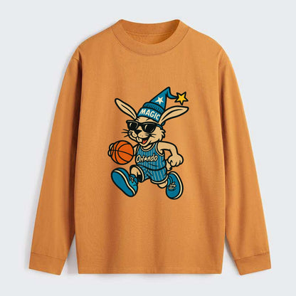 Orlando Rabbit wearing Magic blue and silver beanie with wizard hat and - Classic Long Sleeve Shirt - Orange