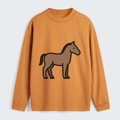 Horse - Brown standing pose flat side profile - Classic Long Sleeve Shirt - Orange