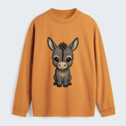 Baby Donkey Foal - gray fluffy, long ears, dark stripe, gentle eyes, - Classic Long Sleeve Shirt - Orange